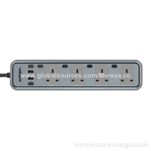 UK Standard Power Strip with 4 Sockets Outlets, 2 USB Charging ports and Individual Switches